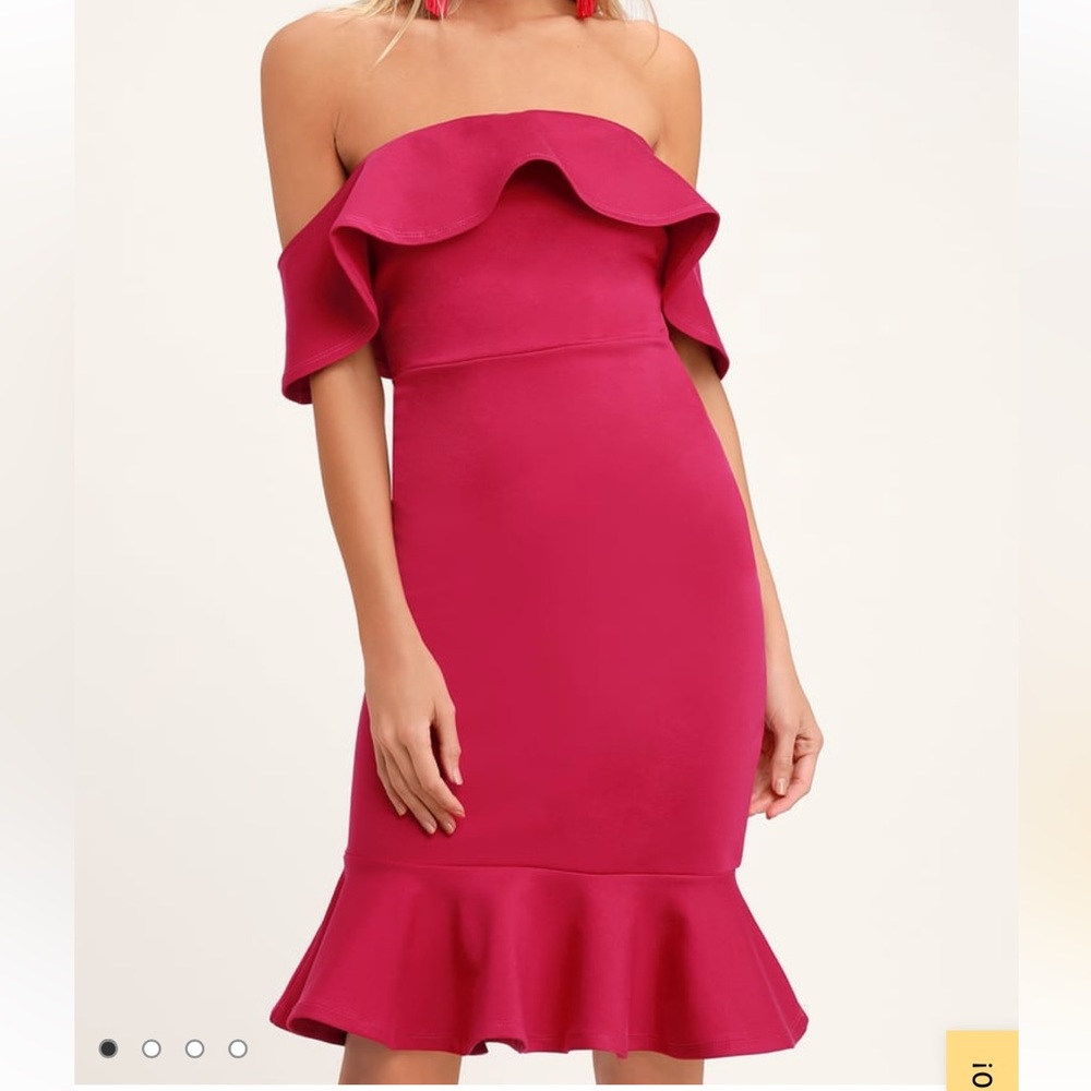 Lulu’s Confidence Boost Off the Shoulder Bodycon Dress in Magenta - L | NWT